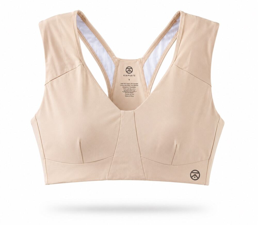 KINFLYTE Women’s XL Beige Nude Posture Support Sports Bra Wireless Wide Strap